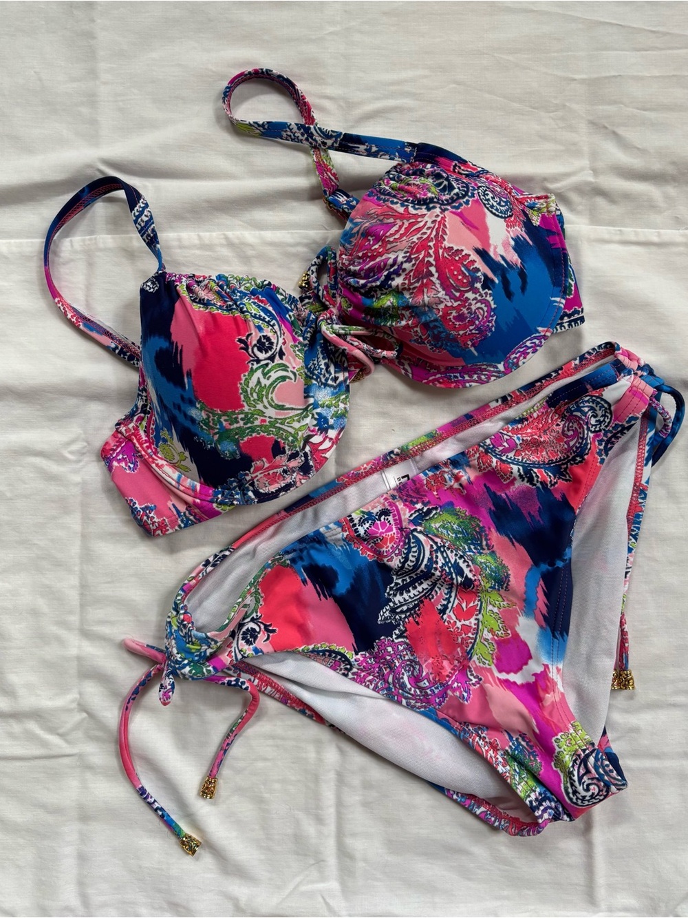 Women’s Multicolor Paisley Bikini Swimsuit - Pink & Blue